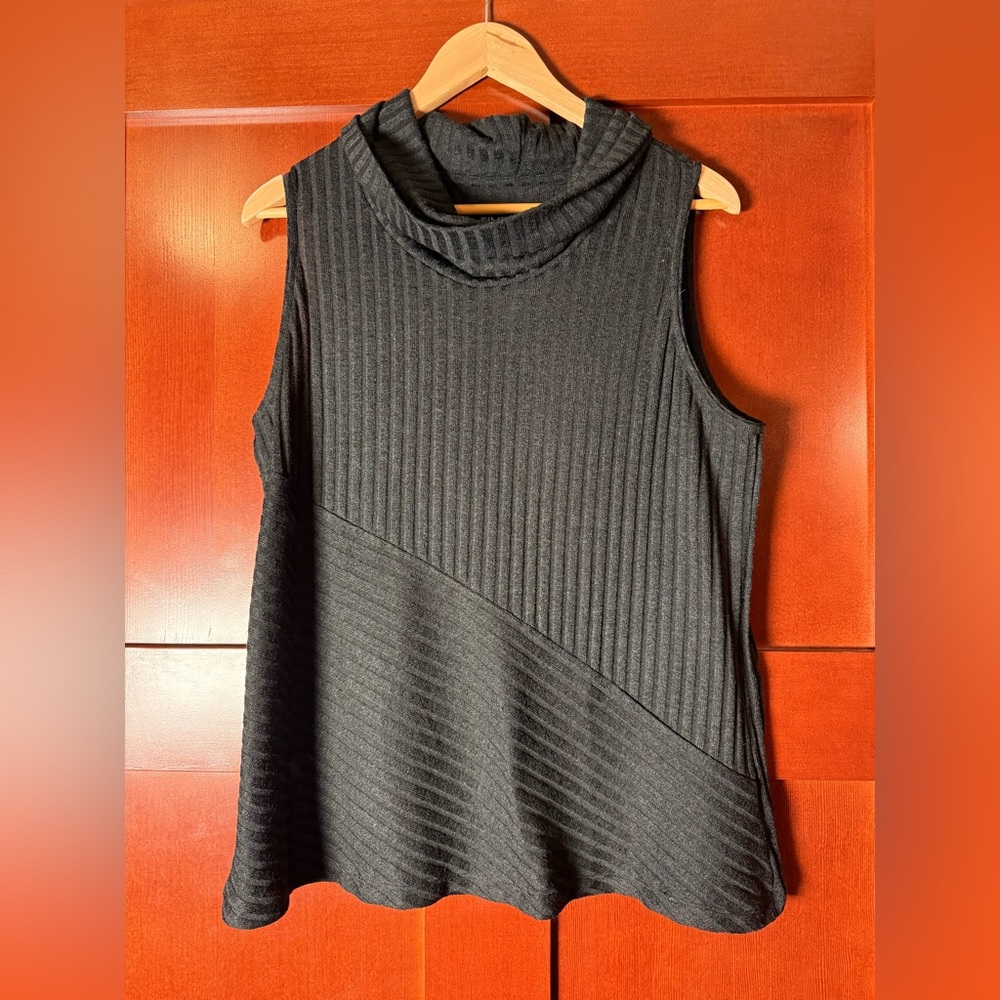 Time and Tru Black Ribbed Cowl Neck Top Size XL